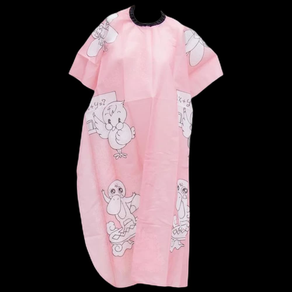 Cutting Cape - Kiddies Cape - Pink Cartoon with Slide Clip